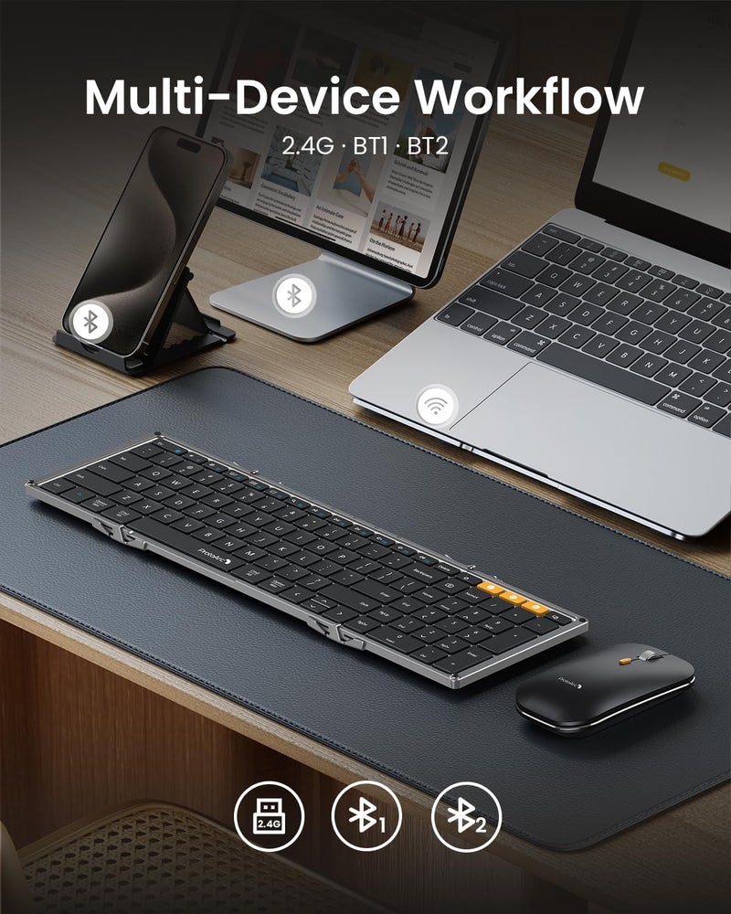 ProtoArc Foldable Keyboard and Mouse, XKM01 True Full-Size Folding Wireless Keyboard Mouse Combo for Business Travel, a Portable Office Suite On-the-Go, Compatible with Laptop iPad Tablet - Black Gray - Image 4